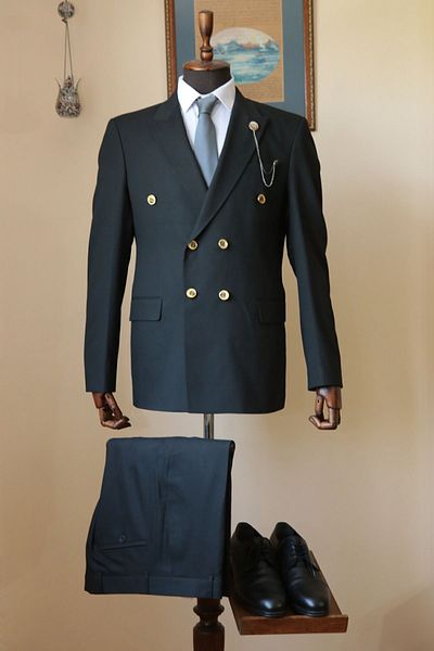 Querinca Double-breasted Black Plus Size Suit