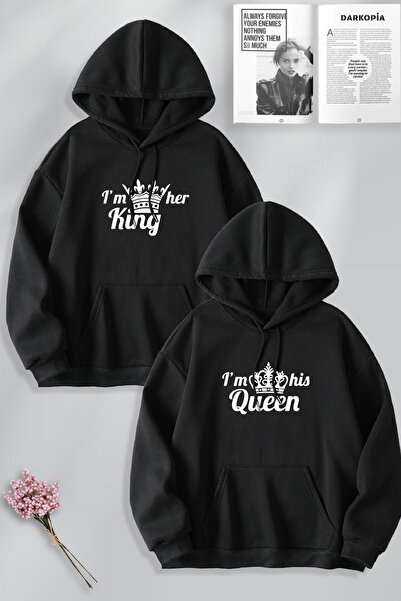 darkopia King Queen Printed Lover Couple Combination Hooded Sweatshirt Set - ...