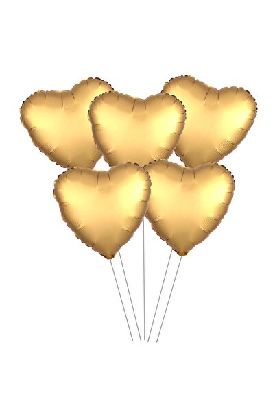 Öz-bal 5'li 15 İnç Kalp Gold Folyo Balon - Altın Renkli Şişirilebilir Kalp Ba...