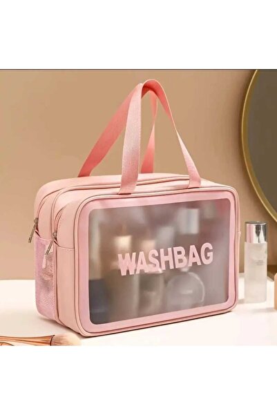 Remna Çift bölmeli, ıslak kuru ayrımı olan, su geçirmez, şeffaf PVC, seyahat kozmetik ve makyaj çantası