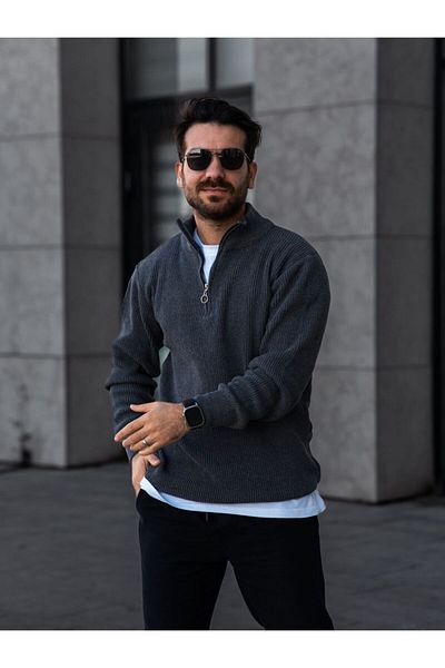 YONEZ MODA Thessaloniki Model Half Zippered Knitwear Sweater