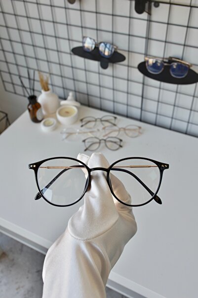 LOOKUP NEW Siyah Yuvarlak Unisex Kadın Erkek Şeffaf Mavi Işık Korumalı Filtre...
