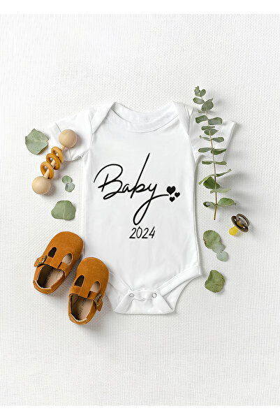 Lotus Baby Short Sleeve 100% Cotton Baby Bodysuit with Date Written on It
