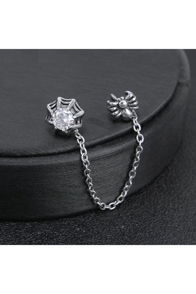Viking Gothic Chain Zircon Stone Stainless & Tarnish-Resistant 316L Steel Earrings with Spider Accessories
