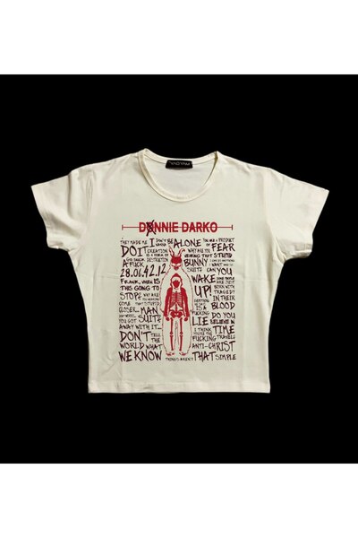 MAYDAY CULTURE Kadın Üste Oturan Kalıp Bel Boy Crop Baskılı Bisiklet Yaka Bab...