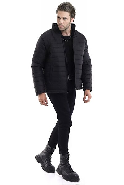 MEYASU Μαύρο ανδρικό χειμωνιάτικο παλτό - αντιανεμικό, γιακάς