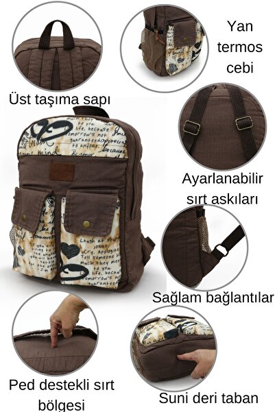 Old Cotton 7224 Καφέ βαμβακερή πάνινη τσάντα - 15,6 ιντσών Laptop Casual Notebook