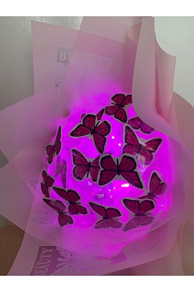 BuketBurada Led Işıklı Pembe Kelebek Buket
