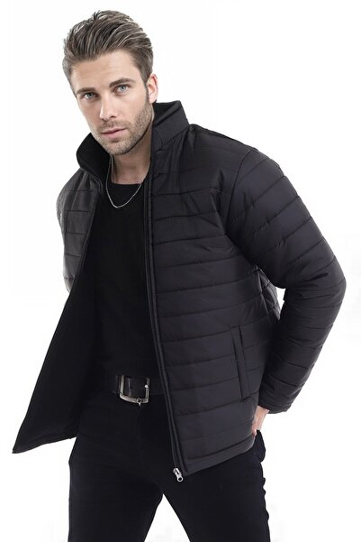 MEYASU Μαύρο ανδρικό χειμωνιάτικο παλτό - αντιανεμικό, γιακάς