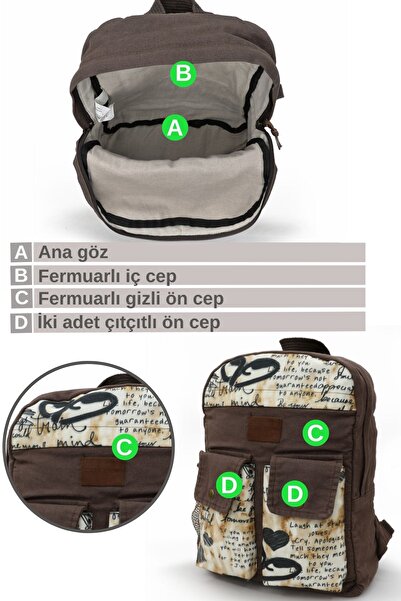 Old Cotton 7224 Καφέ βαμβακερή πάνινη τσάντα - 15,6 ιντσών Laptop Casual Notebook