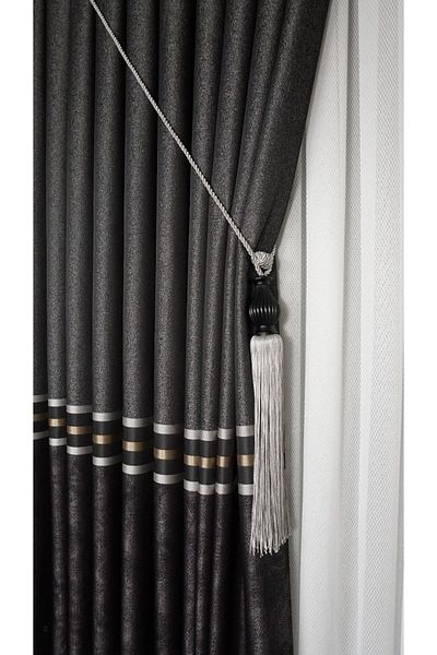 GLOMAR Black Anthracite Gold Panel Background - Stripe Detailed, 1/3 Close Pleat Jacquard, Single Wing