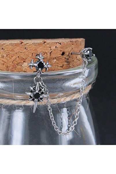 Viking Gothic Double Cross Zircon Stone Chain Double Nail Pass Stainless & Ta...