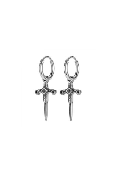 Viking القوطية السيف الصليب الزركون الصليب السيف استرخى المتشابكة غير قابل للصدأ وغير تشويه 316l الصلب القرط