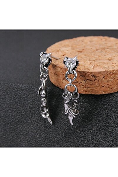 Viking Gotik Aksesuarlı Sallantılı Motorcu Paslanmaz & Kararmaz 316L Çelik Küpe