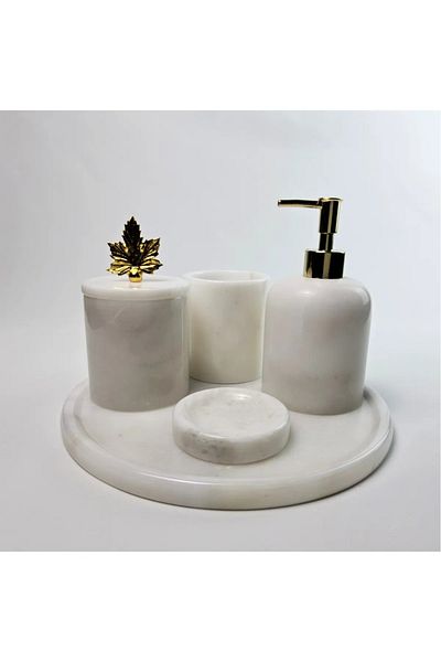 ege gross White Marble Bathroom Set 5Li/Marble Bathroom Set