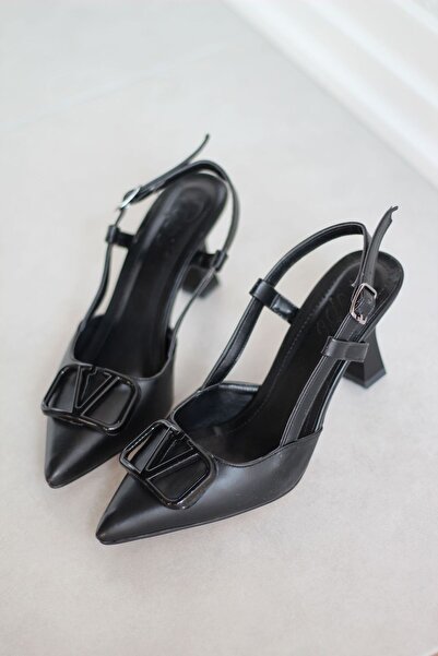 Rainon Store Y3033 Black Leather Buckle Women's Heeled Shoes