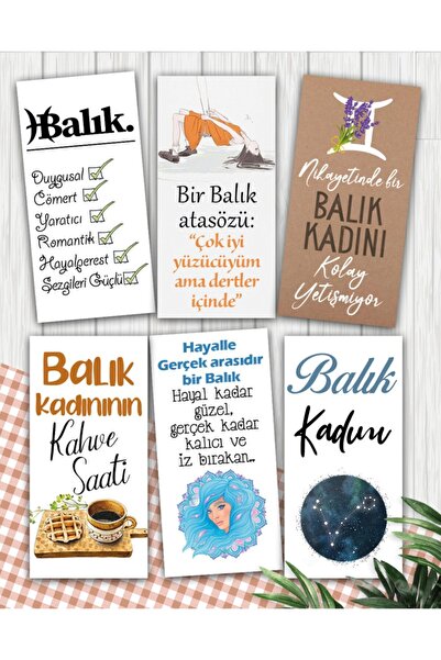 Pankart Evi Balık Burcu Motto 6'lı Sunum Kahve Kartları