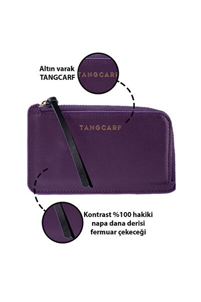 TANGCARF Genuine Leather Women's Wallet |   Perla 3203 Mor - Black