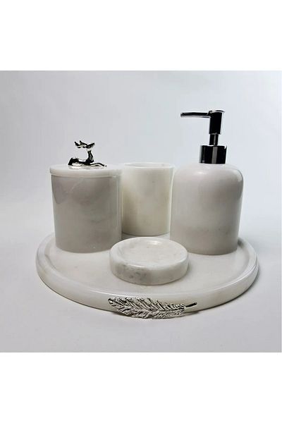 ege gross White Marble Bathroom Set 5Li/Marble Bathroom Set