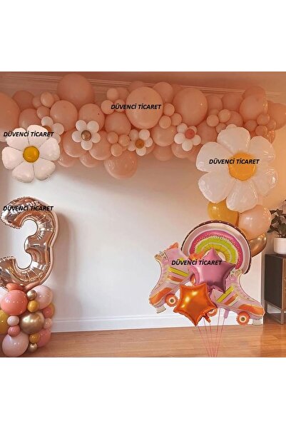 DÜVENCİ TİCARET Αλυσίδα μπαλονιών με φύλλα ουράνιου τόξου - Σετ πατίνια και μ...