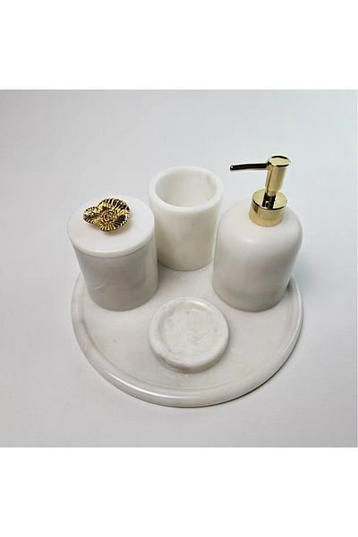 ege gross White Marble Bathroom Set 5Li/Marble Bathroom Set