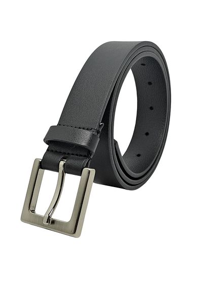 genuine leather company eds 3-piece Square Silver Buckle Thin Belt Set - Card Holder Wallet for Pants, Shirts and Jackets