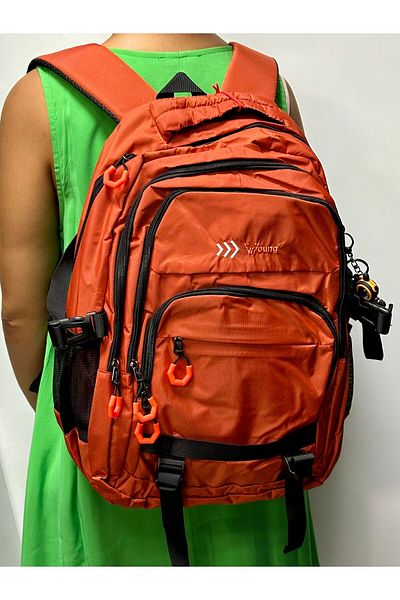 ÇÇS 51612 Model Orange Color Waterproof School Backpack - Young Sports Bag with Keychain