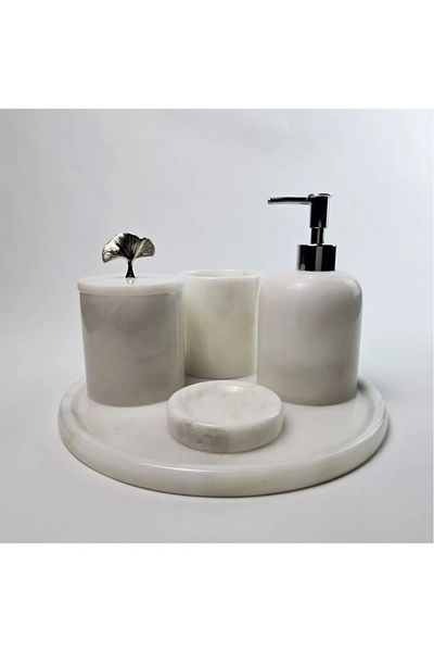 ege gross White Marble Bathroom Set 5Li/Marble Bathroom Set