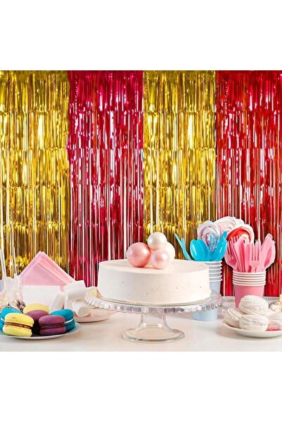 PartAntalya Жълт червен ветрилообразен метализиран фон, цветна парти завеса з...