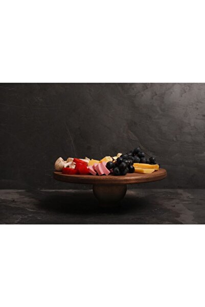 Rabo Craft Natural Wooden Pastry Cake Stand, Wooden Leg Cake Stand, Marble Presentation Stand, Marble Cheese Plate 28 Cm