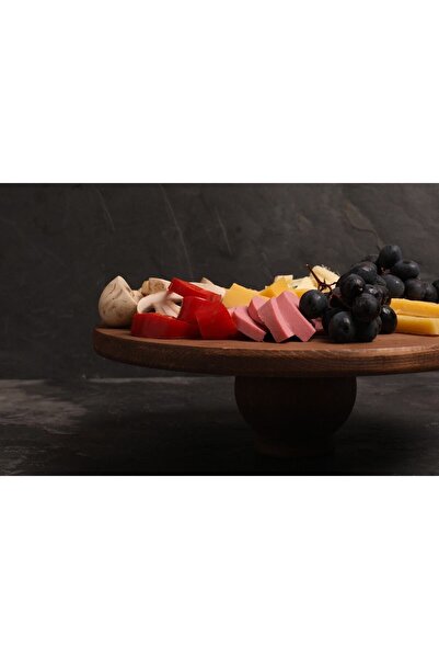 Rabo Craft Natural Wooden Pastry Cake Stand, Wooden Leg Cake Stand, Marble Presentation Stand, Marble Cheese Plate 28 Cm