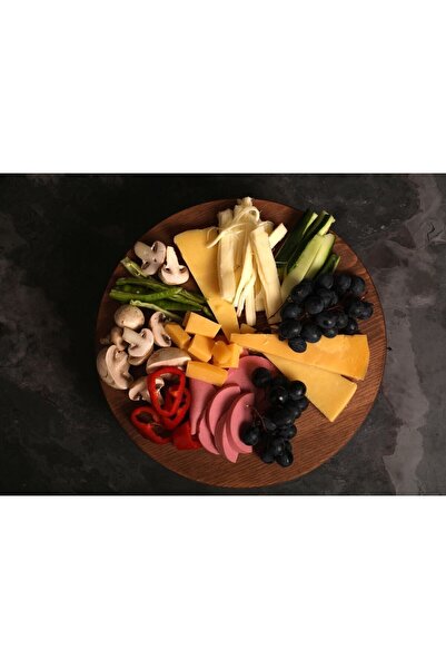 Rabo Craft Natural Wooden Pastry Cake Stand, Wooden Leg Cake Stand, Marble Presentation Stand, Marble Cheese Plate 28 Cm