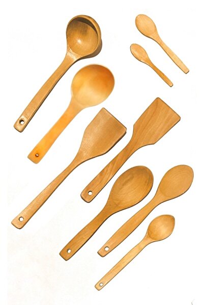 Kitchen Mania 9 Parça Bambu Ahşap Kaşık Tahta Spatula Servis Kepçe Seti