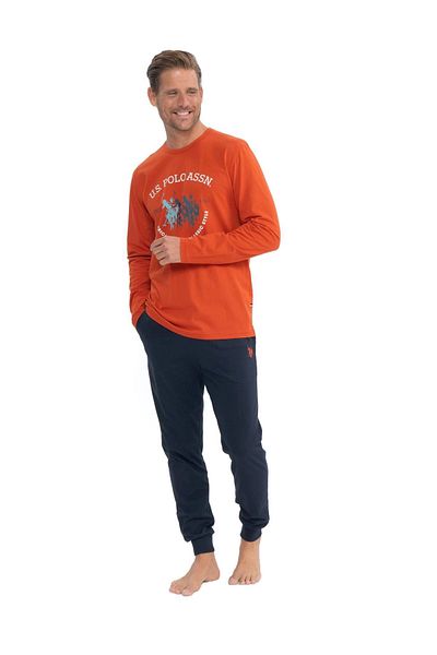 U.S. Polo Assn. Η.Π.Α. Polo Assn. 18832 - Ανδρικές πιτζάμες πορτοκαλί μονό ζέρσεϊ, μακρυμάνικο και στρογγυλή λαιμόκοψη