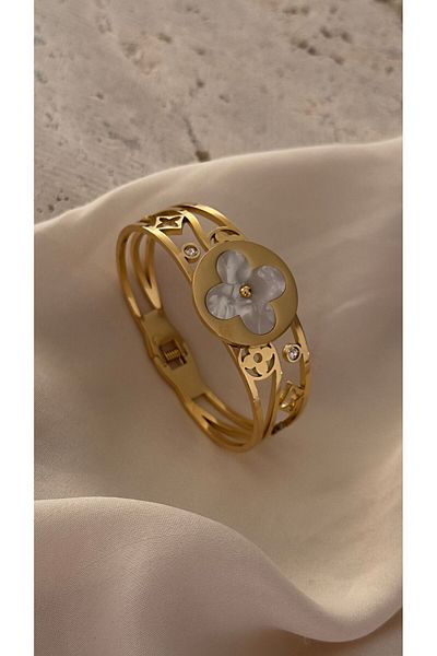 Opia JEWELRY سوار أصفاد فولاذي بطول 17 سم - رمز وتفاصيل أم اللؤلؤ