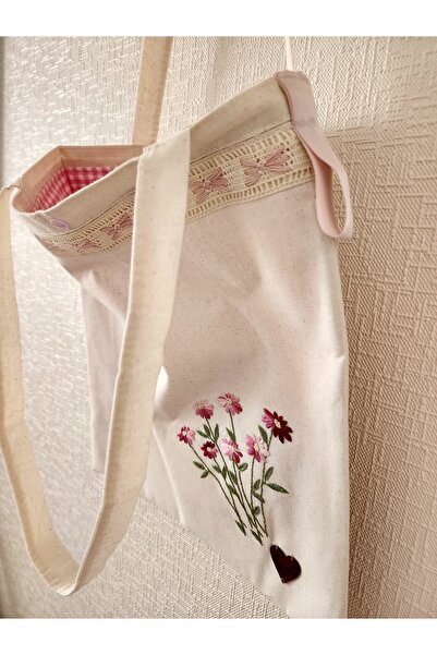 myyasminhome Kasnak Nakışı Ile İşlenmiş, Bez Çanta  %100 Handmade