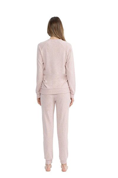 U.S. Polo Assn. U.S. Polo Assn. 17084 Kadın Pembe Melanj Uzun Kollu Yuvarlak Yaka Pijama Takım