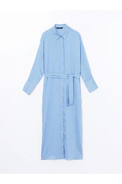 LC Waikiki LCW Modest Mavi Çizgili Çizgili Kadın Gömlek Elbise