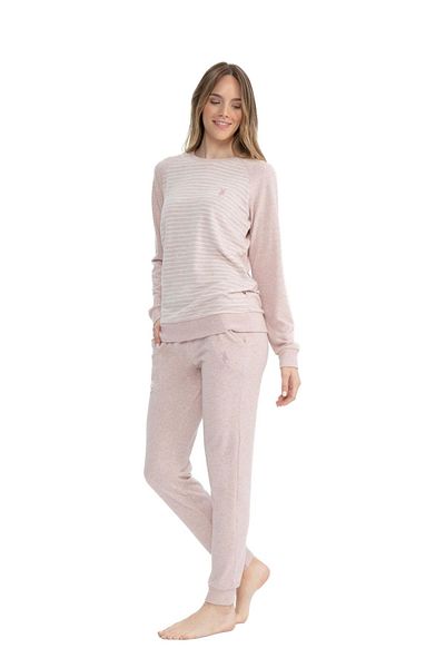 U.S. Polo Assn. U.s. Polo Assn. 17084 - Pink Melange Women's Pajama Set, Long Sleeve and Round Neck