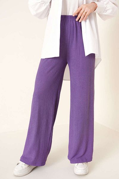 trendalisse . Lila Wide Leg Seasonal Women's Trousers - with Elastic Waist and Pockets