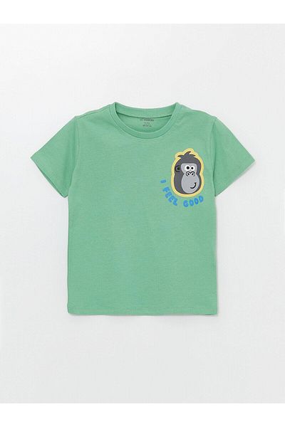 LC Waikiki Lcw Baby Green Baby Boy T-Shirt - Crew Neck, Short Sleeve, Printed Set of 3