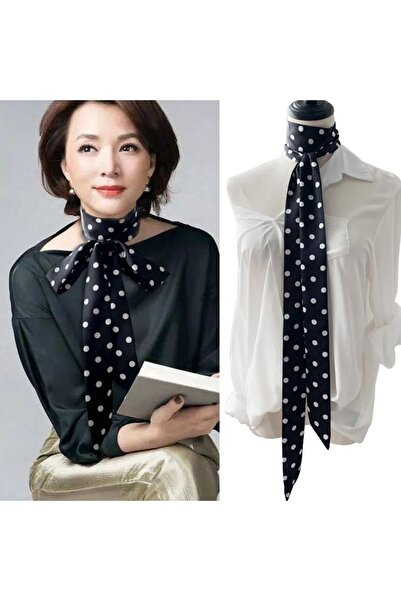 LO ADORO Çok Fonksiyonlu Saten Kuşak Fular Siyah Fular Puantiye Fular Kırmızı Fular Mor Fular