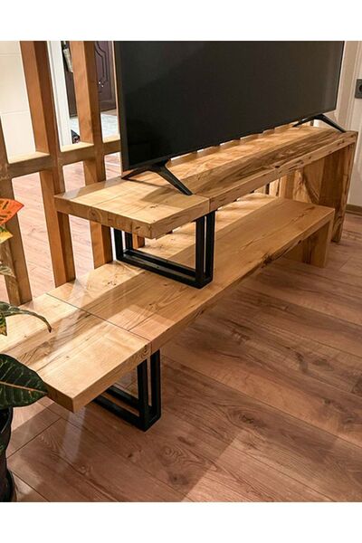 TALASCH Ahşap 2 Katlı Televizyon Sehpası Tv Ünitesi Doğal Talasch Naturel Series