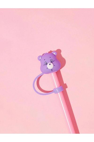 ÇAKRA Purple Cute Teddy Bear Dustproof Straw - Silicone Cover, Compatible with 1 Small Straw