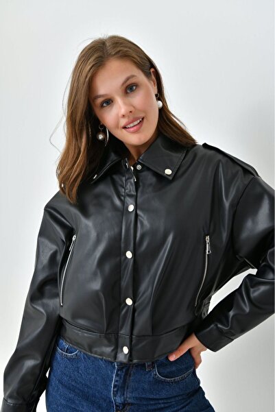 X-BI COLLECTİON Siyah Oversize Bomber Ceket