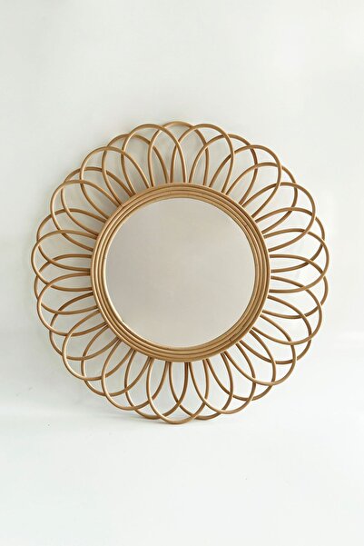 Genel Markalar El Yapımı Rattan Bambu Yuvarlak Ayna (60CM), Doğal Hasır Dekoratif Bohem Duvar Aynası