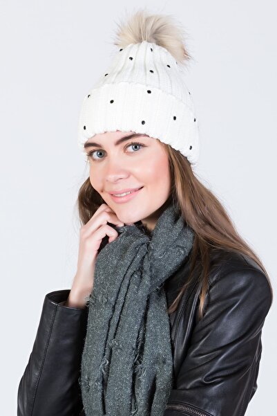 POSUSS Taşlı Ponponlu Akrilik Kadın Bere Kemik - Ps638