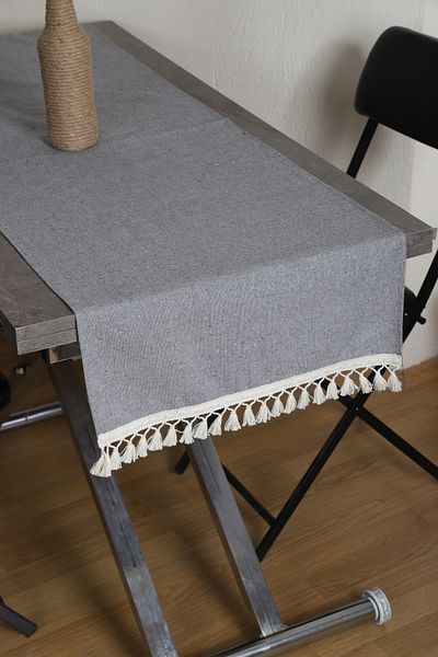 NDC HOME Gray Anthracite Raw Pompom Tablecloth - Runner (45 X 150)