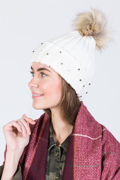 POSUSS Acrylic Women's Beanie Bone with Pearls and Pompoms - Ps646