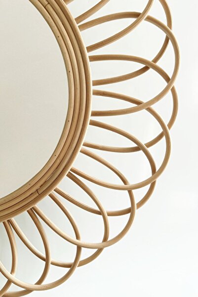 Genel Markalar El Yapımı Rattan Bambu Yuvarlak Ayna (60CM), Doğal Hasır Dekoratif Bohem Duvar Aynası